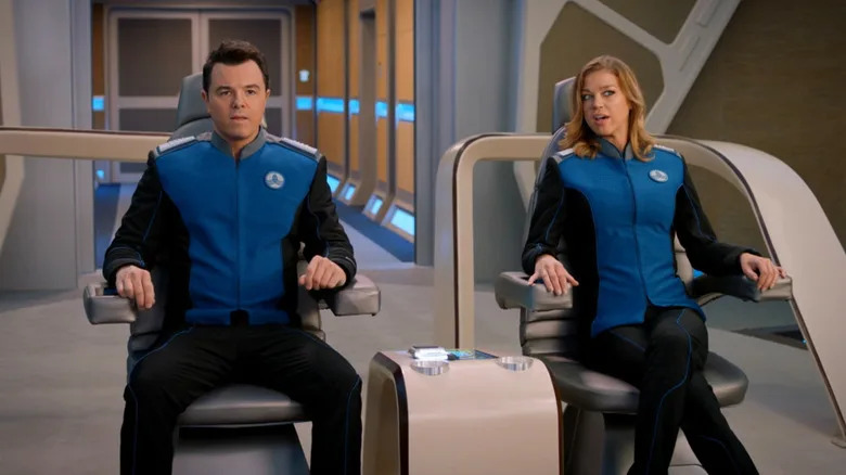 Captain Ed Mercer and Commander Kelly Grayson leading the ship on "The Orville"
