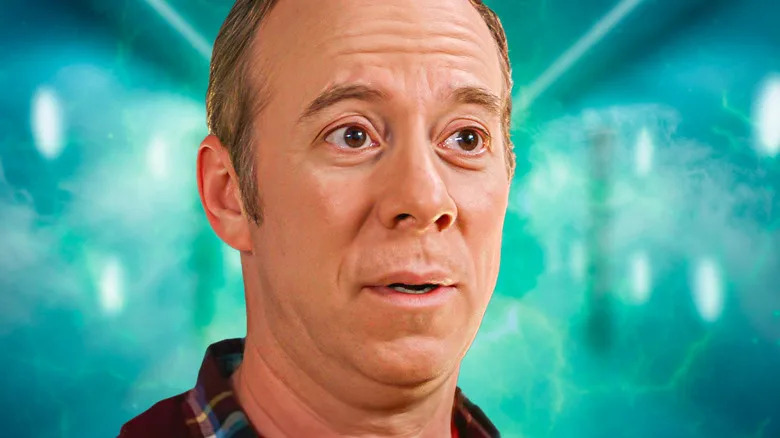 Stuart from "Stuart Fails to Save the Universe" in front of a blue background