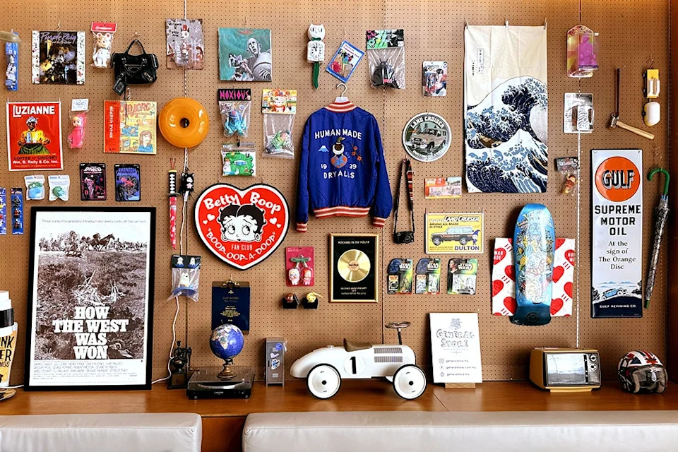 Betty Boop, Bruno race cars and more decorate the pegboard. — Picture by CK Lim