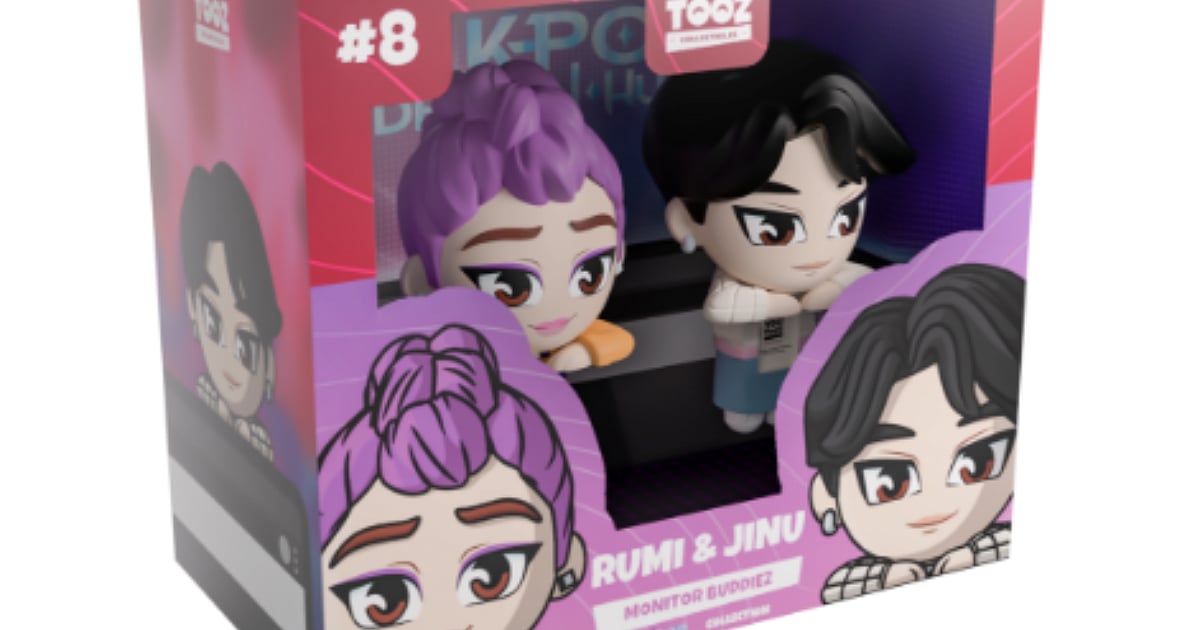 KPop Demon Hunters Rumi and Jinu Youtooz Monitor Buddiez collectible displayed in its character-themed packaging.
