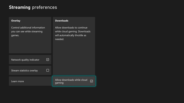 Settings page on Xbox that enables downloading while streaming