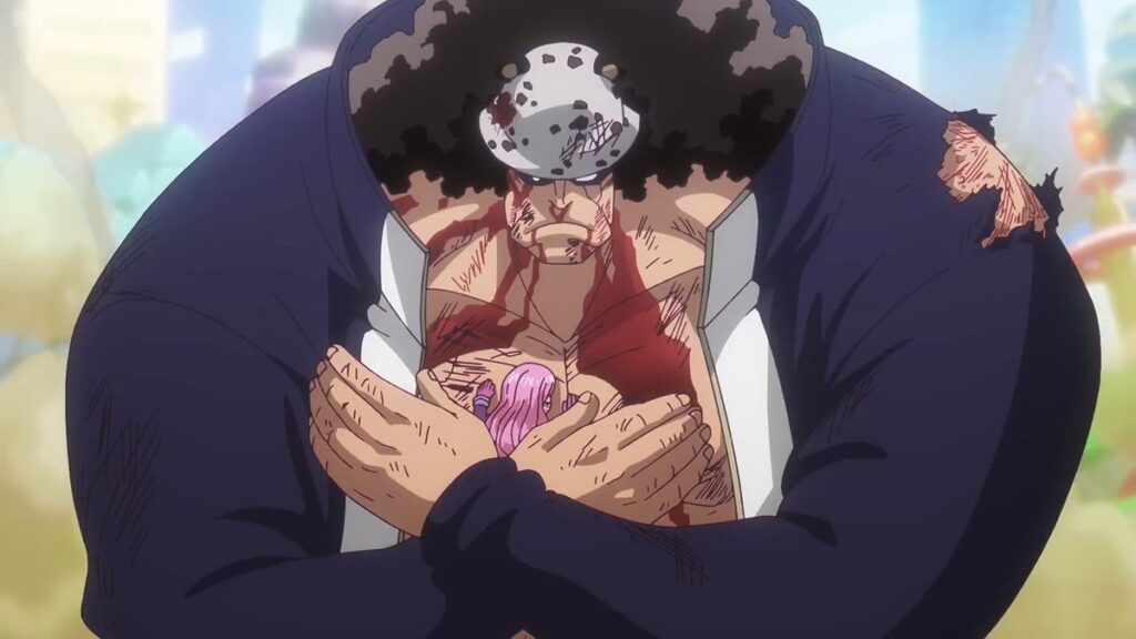 Bonney embraces Kuma after viewing his memories and learning the sacrifices he made for her.