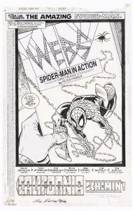 Original pencil art for Amazing Spider-Man #304 (Marvel Comics, Sept. 1988) by Todd McFarlane, with inks by Joe Rubinstein. The page shows a hand holding a copy of the book Webs. Estimate: $75,000+