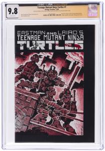 Actual first-printing issue of Teenage Mutant Ninja Turtles #1 (Mirage Studios, 1984), graded CGC/JSA 9.8 NM/MINT, featuring the origin and first appearance of the Teenage Mutant Ninja Turtles. Estimate: $100,000+