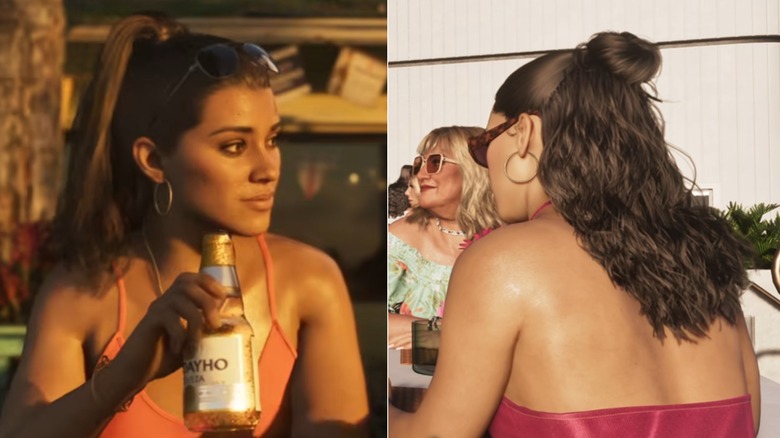 A side by side of Lucia from the front and from behind in "GTA 6" (2026)