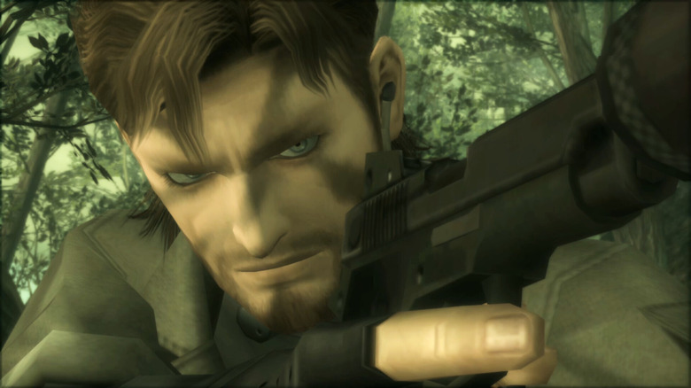 Solid Snake aims a pistol in Metal Gear Solid 3: Snake Eater