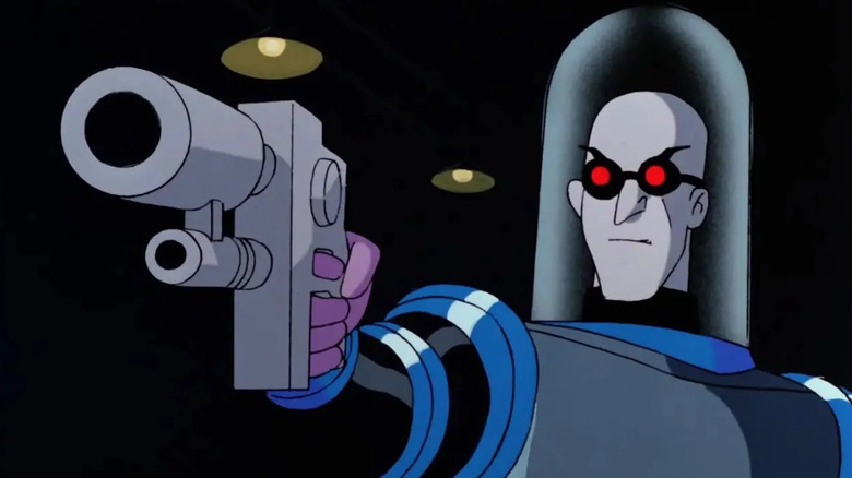 Mr. Freeze aims a freeze gun in Batman: The Animated Series.