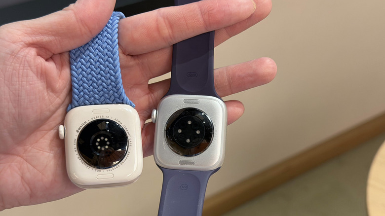 The Apple Watch Series 11 and Series 12 side by side, with their undersides facing up.