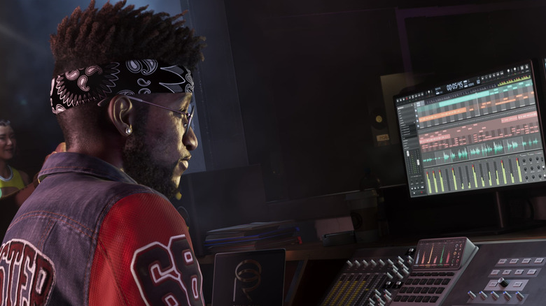 A character looks at a mixing board in Grand Theft Auto 6