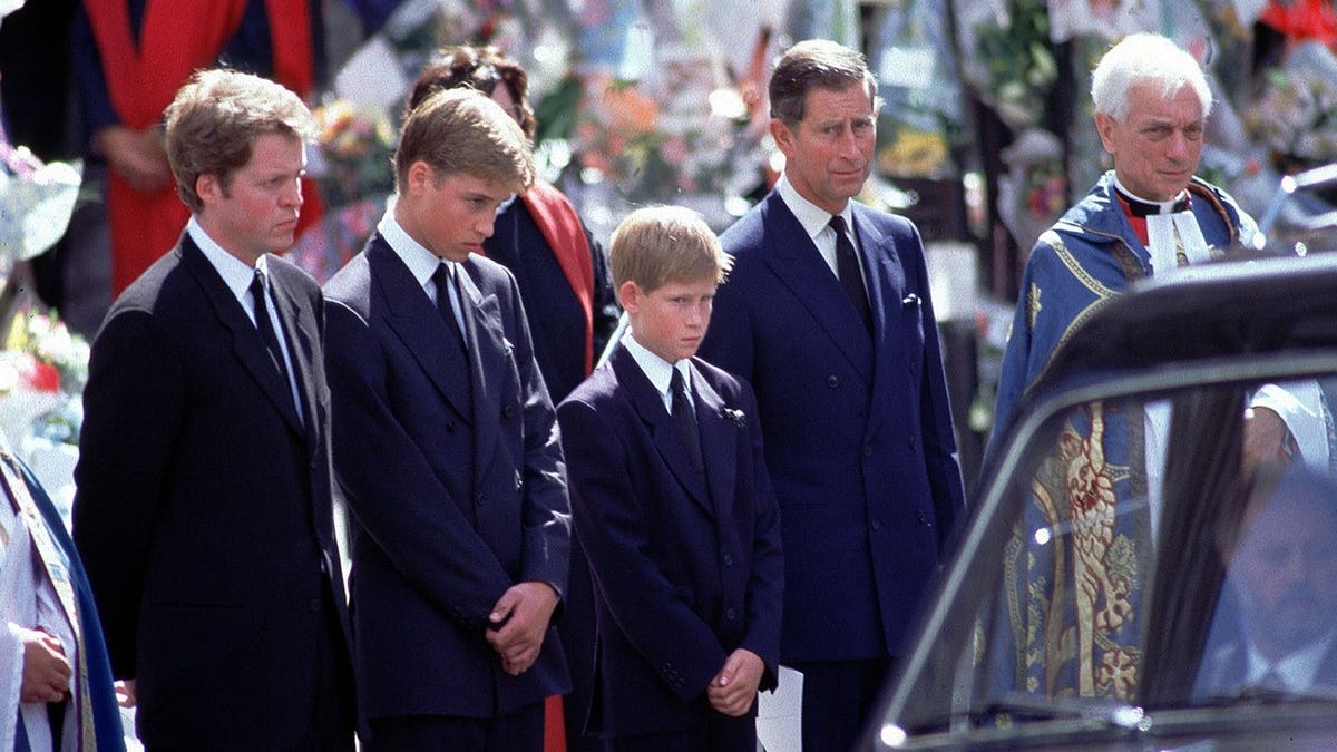 Earl Spencer Prince Charles Prince William Harry and Prince Charles at Princess Diana's funeral