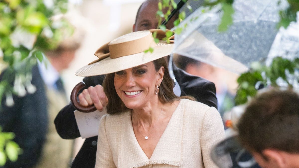 Catherine Princess of Wales and Prince William leaving All Saints Church in Kemble England