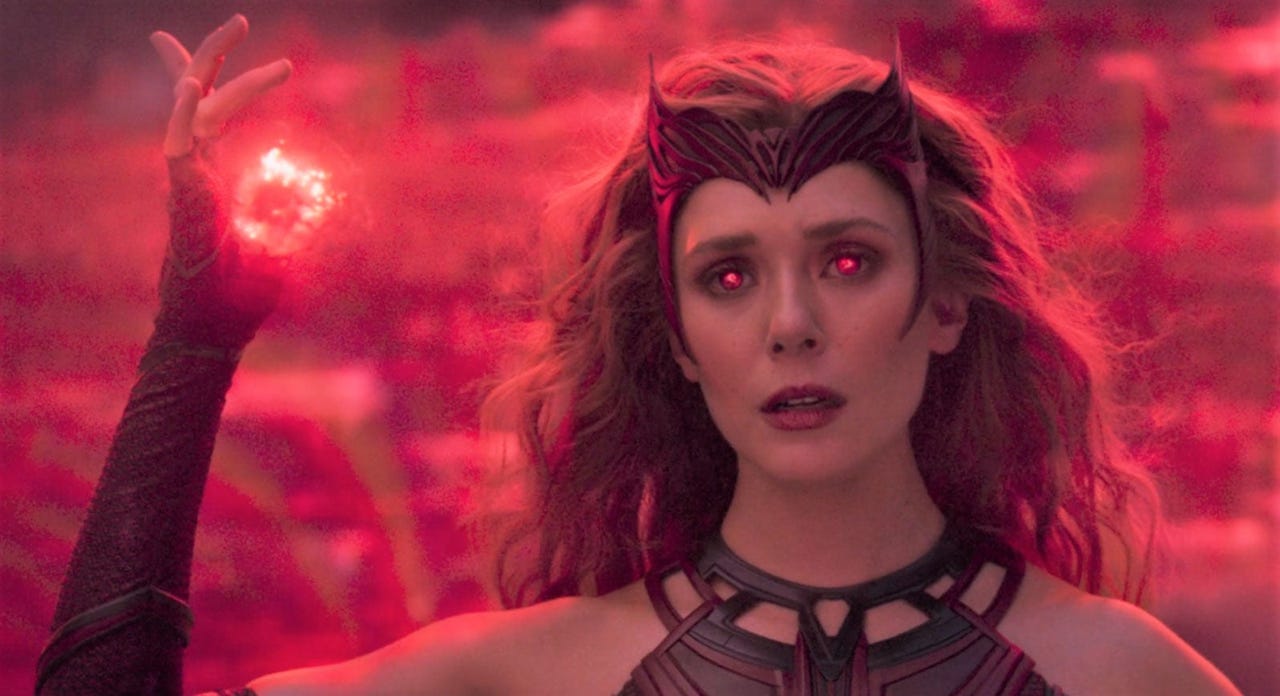 Scarlet Witch as Wanda Maximoff in a contextual film still