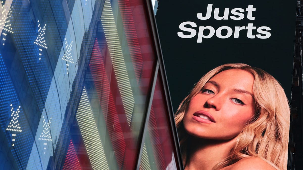 Sydney Sweeney ad displayed in Times Square, New York City.