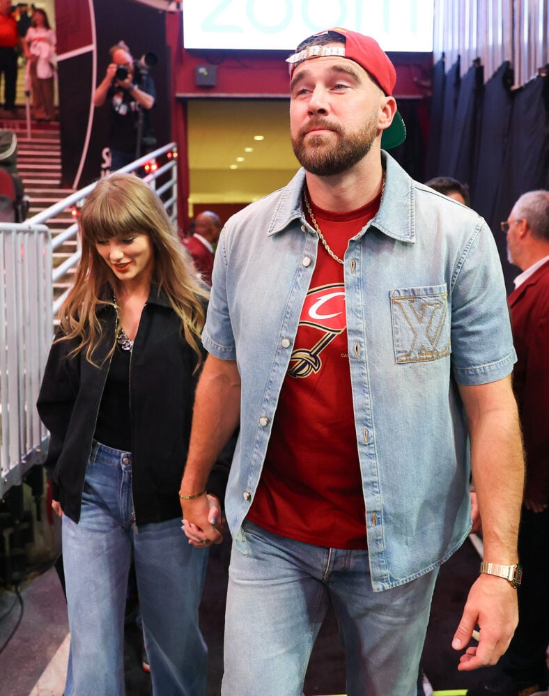 Travis Kelce and Taylor Swift stock photo