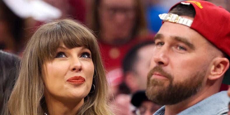 Travis Kelce and Taylor Swift stock photo