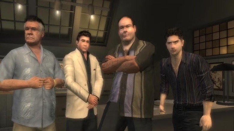 Tony Soprano stands with his crew in The Sopranos: Road to Respect