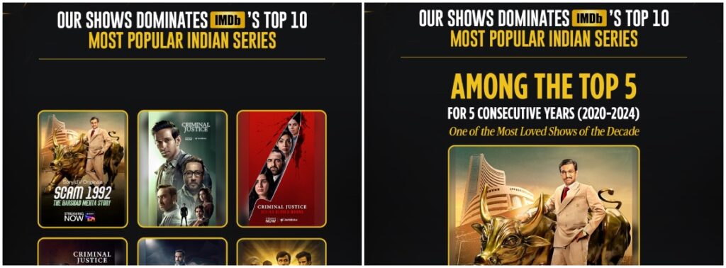 Birla Studios and Applause Entertainment’s Scam 1992 leads IMDb’s 10 years of Indian Streaming most popular show’s list with appreciation across 5 consecutive years!