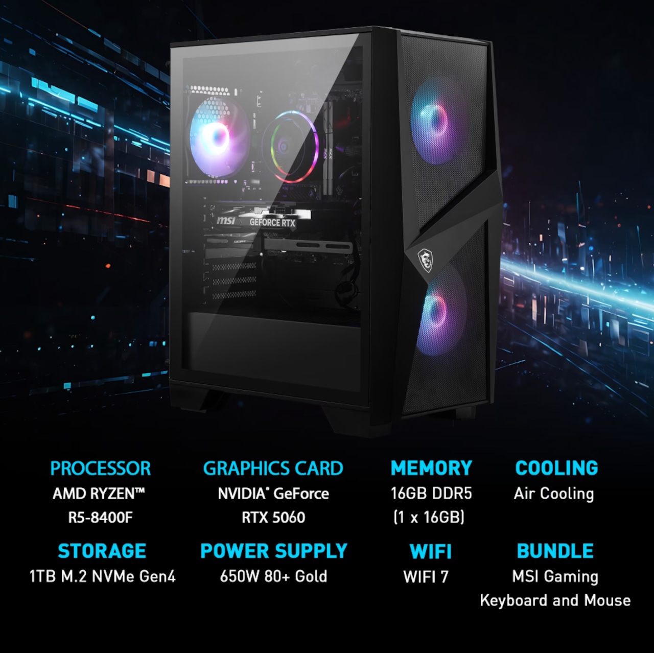 MSI Codex Z2 Gaming Desktop AMD Ryzen 5 8400F NVIDIA RTX 5060 8GB - 16GB DDR5 1 TB SSD Win 11