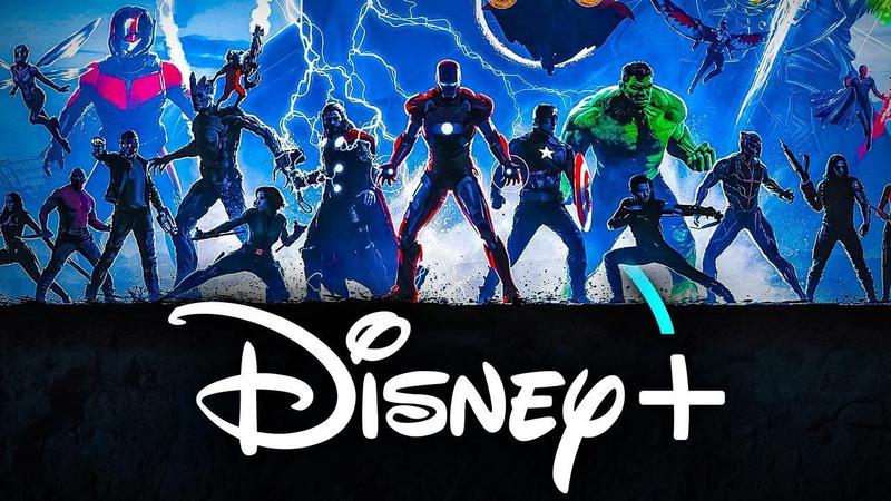 The Avengers and Disney+ Logo.