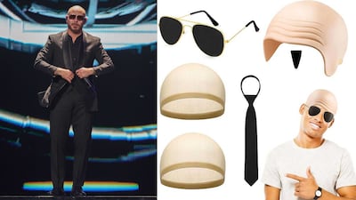 A bald cap, sunglasses and a sharp suit make for an instantly recognisable Pitbull costume. Photos: Getty Images; Lunyloer