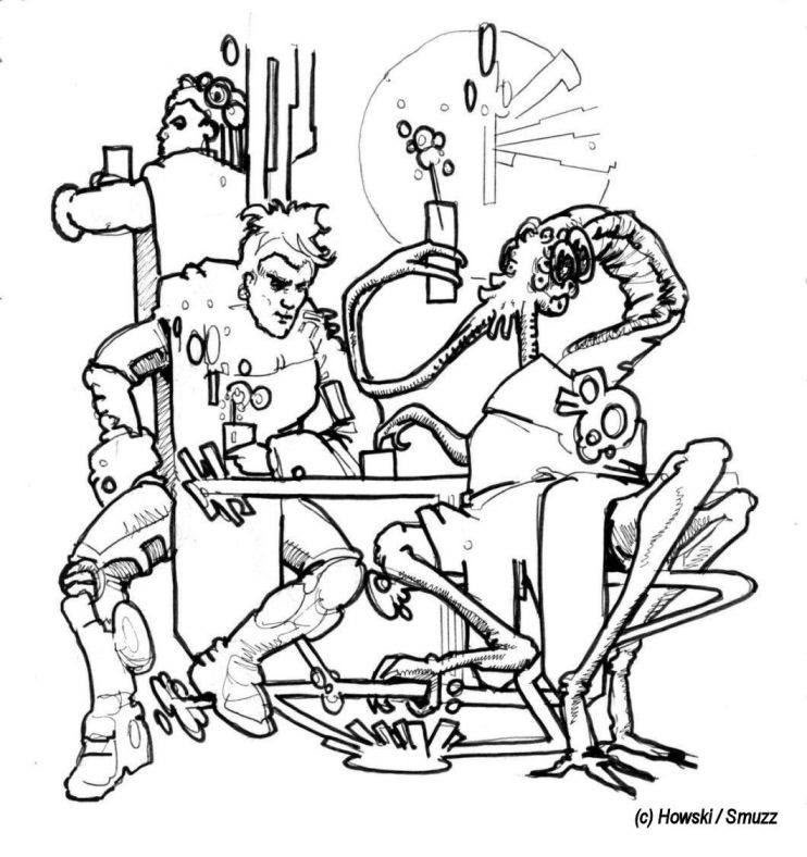 Long, long ago in a (primitive) cyberspace far away, an aliens-heavy strip was planned by Smuzz with Matt Howarth. Like so many, it went out on its merry way and the Men In Suits said "Naaa". So it goes. Here’s a character design…