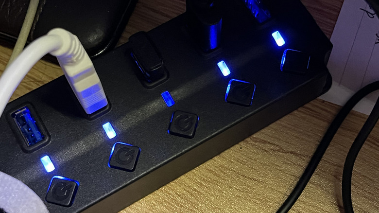 A powered USB hub with individual switches.