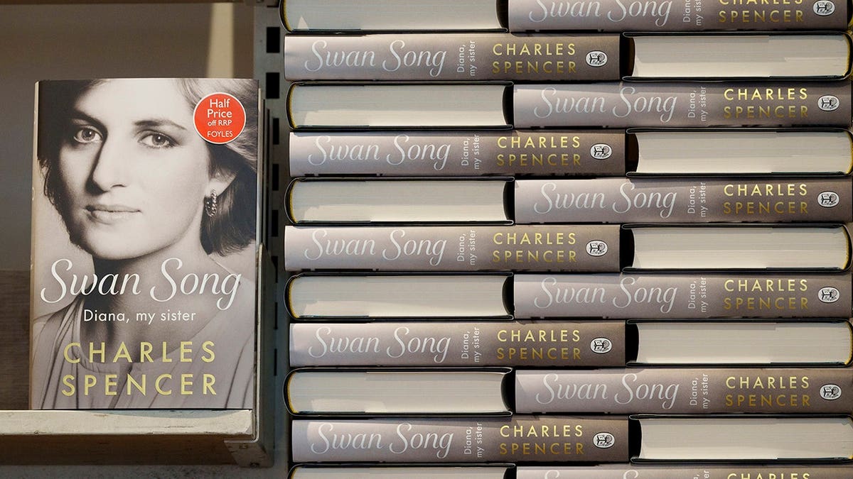 Copies of Charles Spencer's book about Diana are displayed at Foyles bookstore in London.