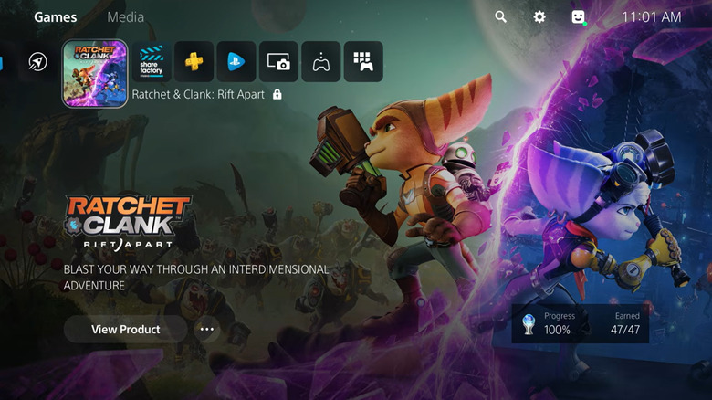 A "locked" copy of Ratchet & Clank: Rift Apart on the PlayStation 5 home screen.