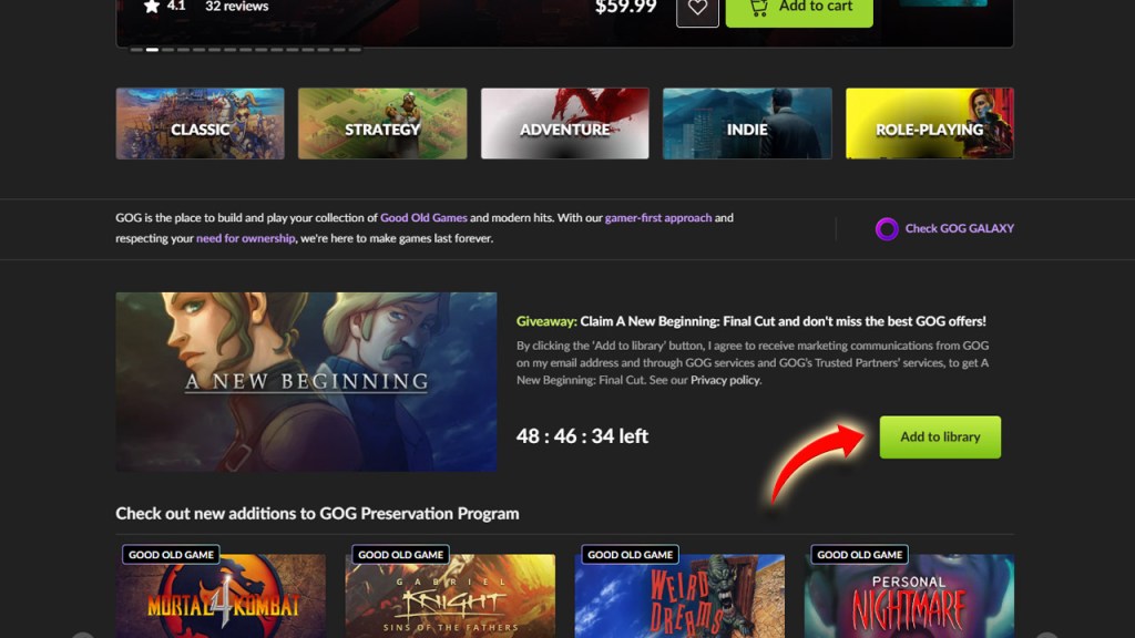 How to Claim GOG Free PC Game 72 Hours