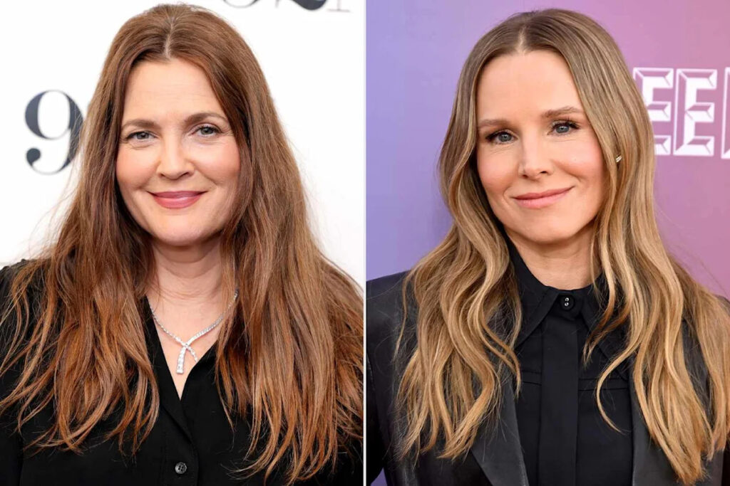 Drew Barrymore and Kristen Bell remove makeup and hair extensions during interview