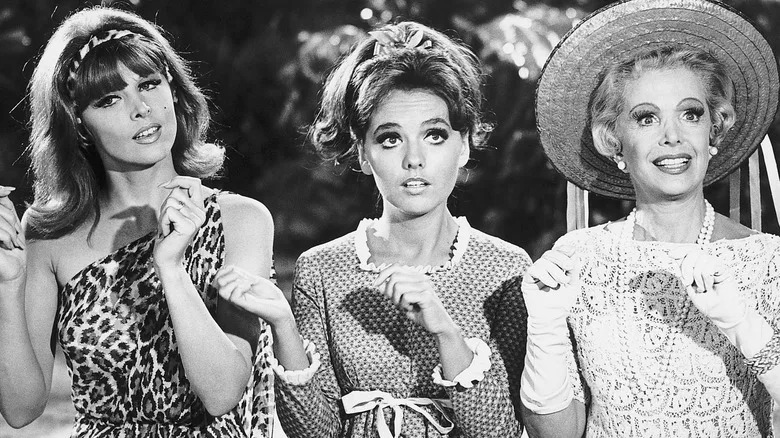 Ginger, Mary-Ann, and Mrs. Howell hanging out on the island
