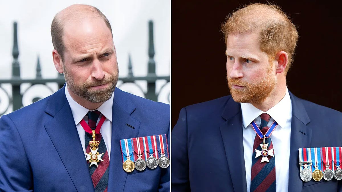 Split side-by-side image of Prince William and Prince Harry