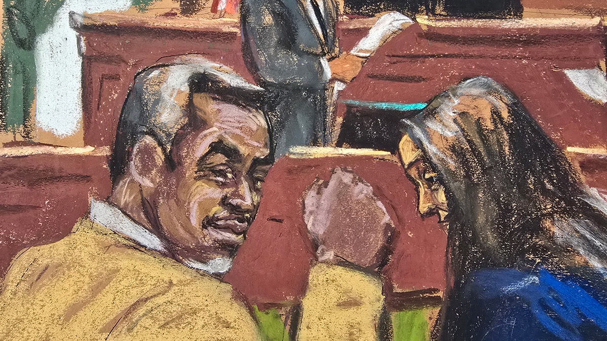 Sketch of P. Diddy hearing the verdicts in court.