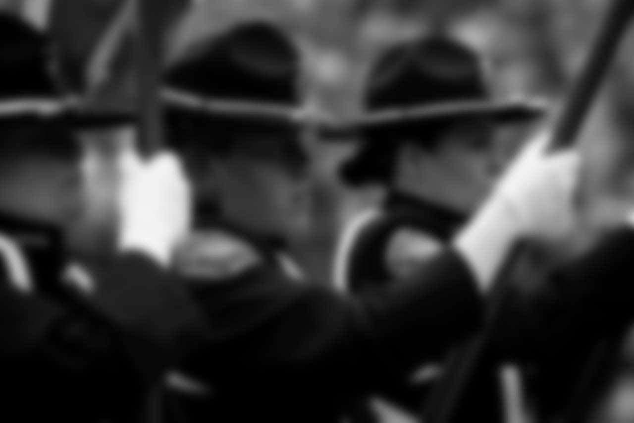The Yuhaavaiatam San Manuel Honor Guard presents the nation's colors during the national anthem before the Las Vegas Raiders' regular season home game against the Los Angeles Rams at Allegiant Stadium.