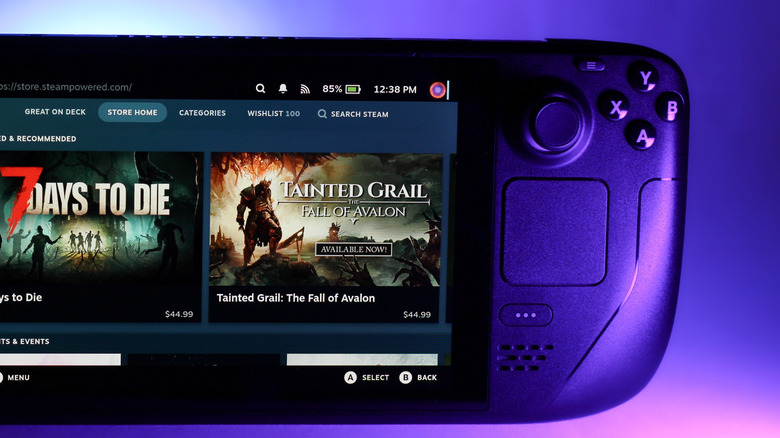 Steam Deck showing a side view of the Store Home section in Steam OS