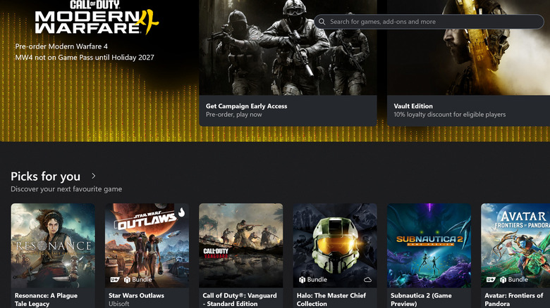 Various Game Pass titles on the PC Xbox app.